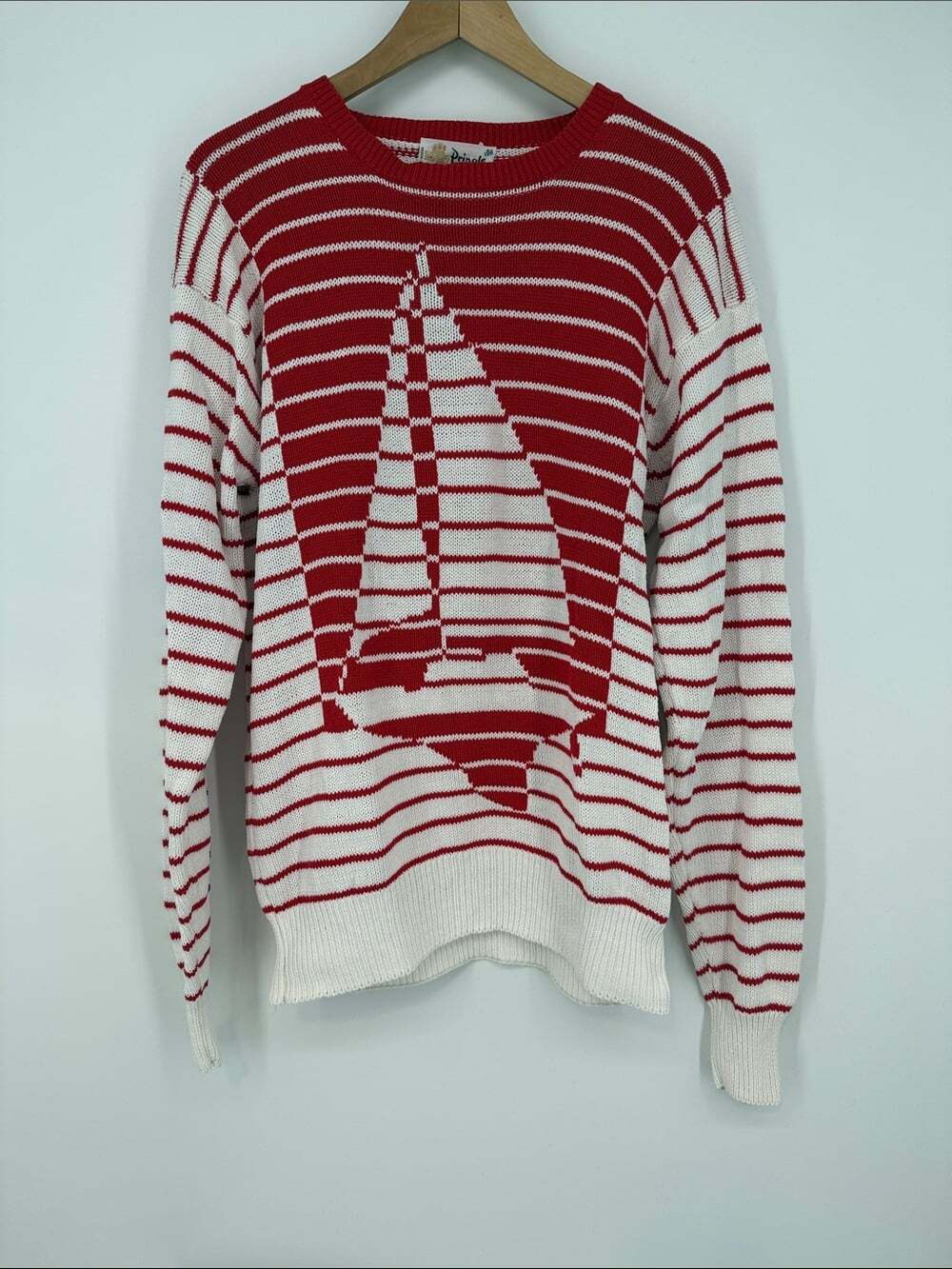 Pringle of Scotland Vintage  Red and White Striped Sailboat Knit Sweater